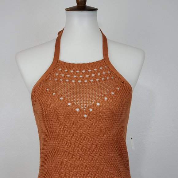 Ultra Flirt Crochet Knit Tie Halter Neck Dress NEW NWT Size S (Juniors) - Picture 2 of 13